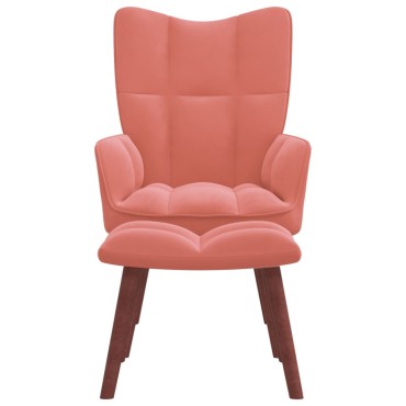vidaXL Πολυθρόνα Relax Ροζ Βελούδινη με Σκαμπό 61,5x69x95,5cm 1 τεμ.