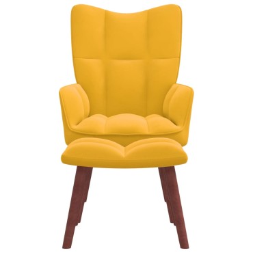 vidaXL Πολυθρόνα Relax Κίτρινη Μουσταρδί Βελούδινη με Σκαμπό 61,5x69x95,5cm 1 τεμ.
