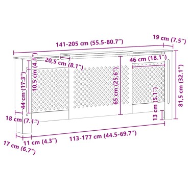 vidaXL Κάλυμμα Καλοριφέρ Γκρι 205 εκ. από MDF