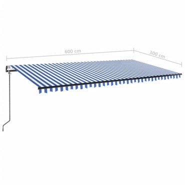 vidaXL Τέντα Αυτόματη με LED & Αισθητήρα Ανέμου Μπλε/Λευκό 600x300 εκ.