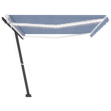 vidaXL Τέντα Αυτόματη με LED & Αισθ. Ανέμου Μπλε / Λευκό 500x350 εκ.