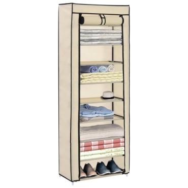 vidaXL Παπουτσοθήκη με Κάλυμμα Κρεμ 57x29x162cm Υφασμάτινη