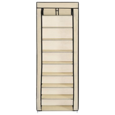 vidaXL Παπουτσοθήκη με Κάλυμμα Κρεμ 57x29x162cm Υφασμάτινη