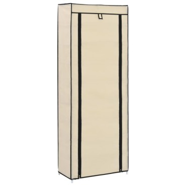 vidaXL Παπουτσοθήκη με Κάλυμμα Κρεμ 57x29x162cm Υφασμάτινη