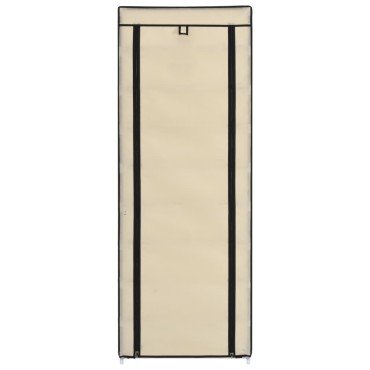 vidaXL Παπουτσοθήκη με Κάλυμμα Κρεμ 57x29x162cm Υφασμάτινη