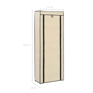 vidaXL Παπουτσοθήκη με Κάλυμμα Κρεμ 57x29x162cm Υφασμάτινη