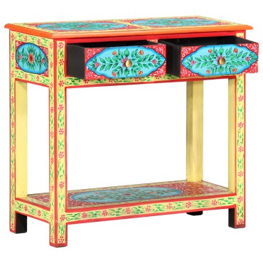 vidaXL Κονσόλα με Χειροπ. Λεπτομέρειες 80x35x75cm Μασίφ Ξύλο Μάνγκο 1 τεμ.