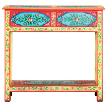 vidaXL Κονσόλα με Χειροπ. Λεπτομέρειες 80x35x75cm Μασίφ Ξύλο Μάνγκο 1 τεμ.