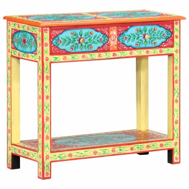 vidaXL Κονσόλα με Χειροπ. Λεπτομέρειες 80x35x75cm Μασίφ Ξύλο Μάνγκο 1 τεμ.