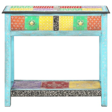 vidaXL Κονσόλα με Χειροπ. Λεπτομέρειες 80x35x75cm Μασίφ Ξύλο Μάνγκο 1 τεμ.