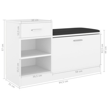 vidaXL Παπουτσοθήκη Λευκή 94,5x31x57cm από Επεξ. Ξύλο
