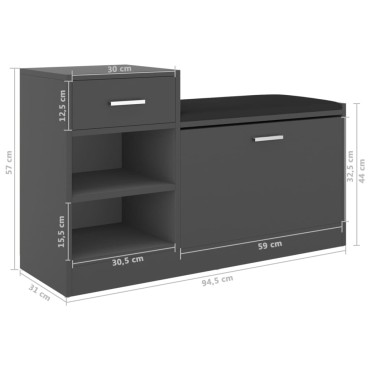 vidaXL Παπουτσοθήκη Γκρι 94,5x31x57cm από Επεξ. Ξύλο