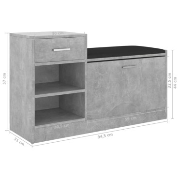 vidaXL Παπουτσοθήκη Γκρι Σκυροδέμ. 94,5x31x57cm από Επεξ. Ξύλο