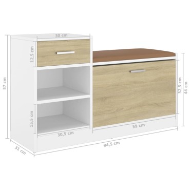 vidaXL Παπουτσοθήκη Λευκή/Sonoma Δρυς 94,5x31x57cm Επεξ. Ξύλο