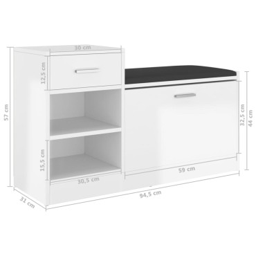 vidaXL Παπουτσοθήκη Γυαλ. Λευκή 94,5x31x57cm από Επεξ. Ξύλο
