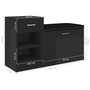 vidaXL Παπουτσοθήκη Γυαλ. Μαύρη 94,5x31x57cm από Επεξ. Ξύλο