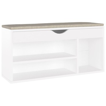 vidaXL Παπουτσοθήκη Λευκή 104x30x49cm Επεξ. Ξύλο με Μαξιλάρι