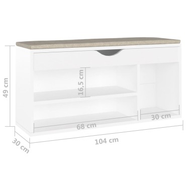 vidaXL Παπουτσοθήκη Λευκή 104x30x49cm Επεξ. Ξύλο με Μαξιλάρι