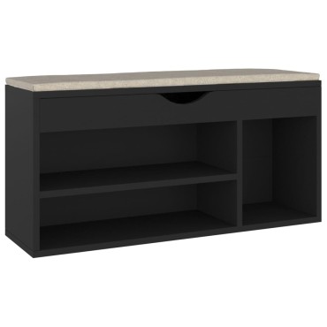 vidaXL Παπουτσοθήκη Μαύρη 104x30x49cm Επεξ. Ξύλο με Μαξιλάρι