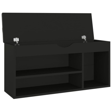 vidaXL Παπουτσοθήκη Μαύρη 104x30x49cm Επεξ. Ξύλο με Μαξιλάρι