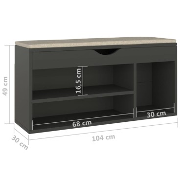 vidaXL Παπουτσοθήκη Γκρι 104x30x49cm Επεξ. Ξύλο με Μαξιλάρι