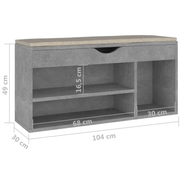vidaXL Παπουτσοθήκη Γκρι Σκυρ. 104x30x49cm Επεξ. Ξύλο Μαξιλάρι