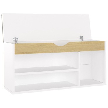 vidaXL Παπουτσοθήκη Λευκή/Sonoma Δρυς 104x30x49εκΕπεξ. Ξύλο & Μαξιλάρι 104x30x49cm