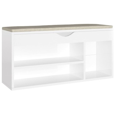 vidaXL Παπουτσοθήκη Γυαλ. Λευκή 104x30x49cm Επεξ. Ξύλο με Μαξιλάρι