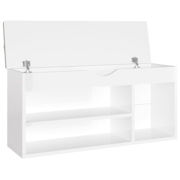 vidaXL Παπουτσοθήκη Γυαλ. Λευκή 104x30x49cm Επεξ. Ξύλο με Μαξιλάρι