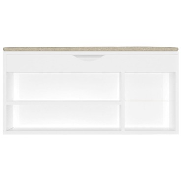vidaXL Παπουτσοθήκη Γυαλ. Λευκή 104x30x49cm Επεξ. Ξύλο με Μαξιλάρι