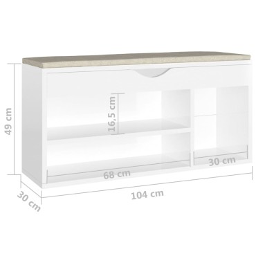 vidaXL Παπουτσοθήκη Γυαλ. Λευκή 104x30x49cm Επεξ. Ξύλο με Μαξιλάρι