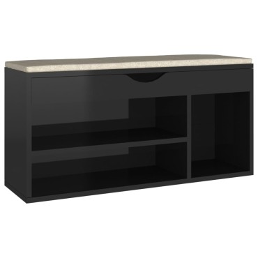 vidaXL Παπουτσοθήκη Γυαλ. Μαύρη 104x30x49cm Επεξ. Ξύλο με Μαξιλάρι