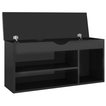 vidaXL Παπουτσοθήκη Γυαλ. Μαύρη 104x30x49cm Επεξ. Ξύλο με Μαξιλάρι