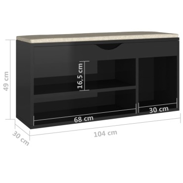 vidaXL Παπουτσοθήκη Γυαλ. Μαύρη 104x30x49cm Επεξ. Ξύλο με Μαξιλάρι
