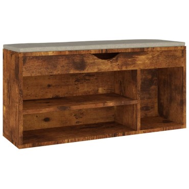 vidaXL Παπουτσοθήκη Καπνιστή Δρυς 104x30x49cm Επεξ. Ξύλο Μαξιλάρι