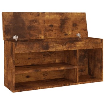 vidaXL Παπουτσοθήκη Καπνιστή Δρυς 104x30x49cm Επεξ. Ξύλο Μαξιλάρι