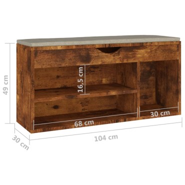 vidaXL Παπουτσοθήκη Καπνιστή Δρυς 104x30x49cm Επεξ. Ξύλο Μαξιλάρι