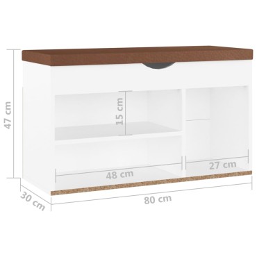 vidaXL Παπουτσοθήκη Λευκή 80x30x47cm Επεξ. Ξύλο με Μαξιλάρι