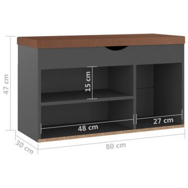vidaXL Παπουτσοθήκη Γκρι 80x30x47cm Επεξ. Ξύλο με Μαξιλάρι