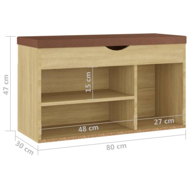vidaXL Παπουτσοθήκη Sonoma Δρυς 80x30x47cm Επεξ. Ξύλο με Μαξιλάρι