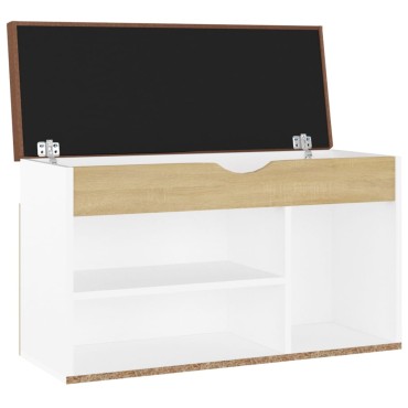 vidaXL Παπουτσοθήκη Λευκή/Sonoma Δρυς 80x30x47cm Επεξ. Ξύλο+ Μαξιλάρι