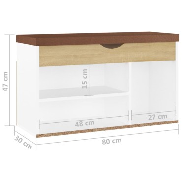vidaXL Παπουτσοθήκη Λευκή/Sonoma Δρυς 80x30x47cm Επεξ. Ξύλο+ Μαξιλάρι