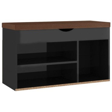 vidaXL Παπουτσοθήκη Γυαλ. Μαύρο 80x30x47cm Επεξ. Ξύλο με Μαξιλάρι