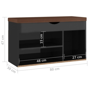 vidaXL Παπουτσοθήκη Γυαλ. Μαύρο 80x30x47cm Επεξ. Ξύλο με Μαξιλάρι