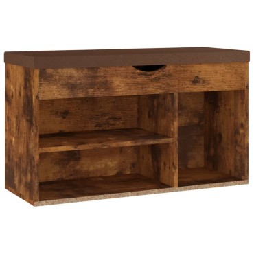 vidaXL Παπουτσοθήκη Καπνιστή Δρυς 80x30x47cm Επεξ. Ξύλο με Μαξιλάρι