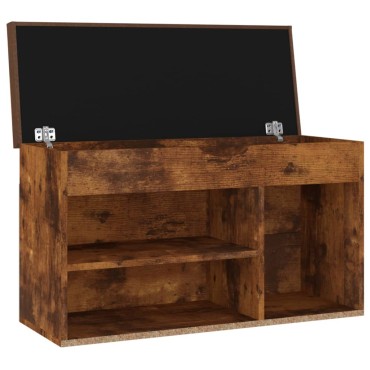 vidaXL Παπουτσοθήκη Καπνιστή Δρυς 80x30x47cm Επεξ. Ξύλο με Μαξιλάρι
