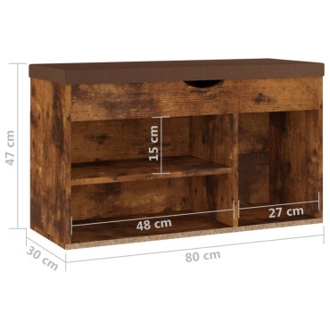 vidaXL Παπουτσοθήκη Καπνιστή Δρυς 80x30x47cm Επεξ. Ξύλο με Μαξιλάρι