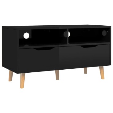 vidaXL Έπιπλο Τηλεόρασης Γυαλ. Μαύρο 90x40x48,5cm Επεξεργασμένο Ξύλο