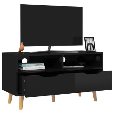 vidaXL Έπιπλο Τηλεόρασης Γυαλ. Μαύρο 90x40x48,5cm Επεξεργασμένο Ξύλο
