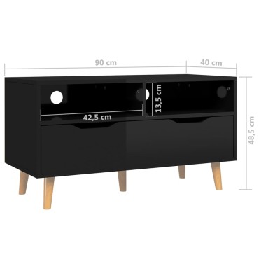 vidaXL Έπιπλο Τηλεόρασης Γυαλ. Μαύρο 90x40x48,5cm Επεξεργασμένο Ξύλο